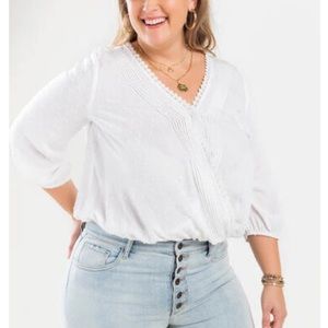 Francesca’s Destiny Swiss Dot Wrap Blouse NWT